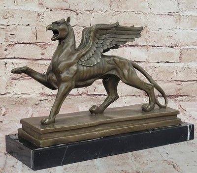 Überwältigend Walisischer Drache Griffin 100% Pure Bronze Statue Marmor Fuß Deko