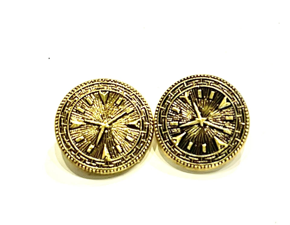 6 X Gold / Black Metal Round Shank Buttons 11mm Clock Time Military - Image 2 of 4