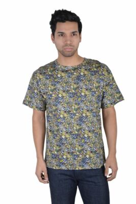 MSGM Men's Multi-Color Floral Print Crewneck T-Shirt US M IT 50