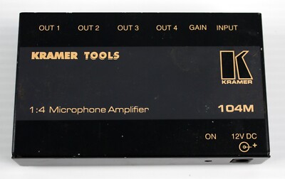 KRAMER 104M 90-011490 1:4 DYNAMIC MICROPHONE DISTRIBUTION AMPLIFIER 12V DC