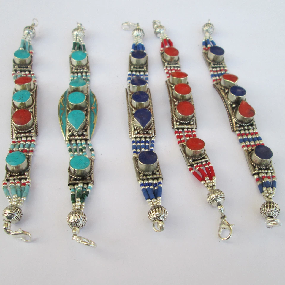 Handmade statement boho multicolor design and stones gemstone 5 Bracelets Lot - Image 3 of 4