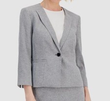 Le Suit Women's Gray One-Button 3/4-Sleeve Suit Separate Jacket Size 10