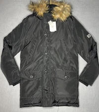 Unisex Guy Laroche Homme Black Puffer Jacket Small Quilted Fur Lined Hood GLH-92