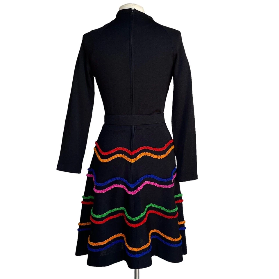 Vintage Dress RUTH NORMAN X GAY GIBSON Size S/M Black Wave Stripes Belted - Image 3 of 4