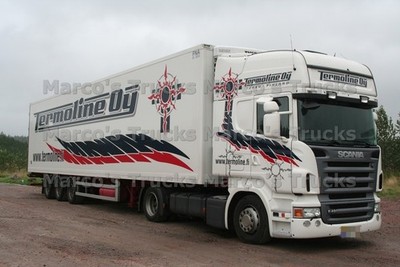 LKW Foto Scania R490 Kühlsattelauflieger Finnland weiß Termoline Oy Termo #h9fb