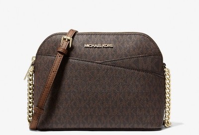 New Michael Kors Jet Set Travel Dome Shoulder Crossbody Bag MK Logo Brown