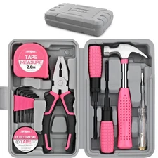 Hi-Spec 13pc Pink Small Compact Womens Ladies Hand Mini Tool Kit Set for Home...
