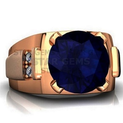 Bluer Sapphire Men s Gemstone 14k Gold Plated Silver Ring Handmade Jewelry #B66