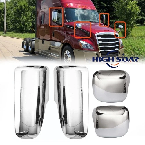4PCS Chrome Door Mirror+Hood Mirror Covers LH&RH For Freightliner Cascadia 2018+
