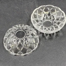 2 Pressed Glass Bobeche Chandelier Part Cups 4" Scalloped Edge Vintage