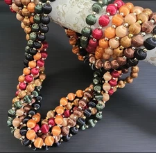 Lot of 7 Vintage Multicolor Silk Satin Thread Beaded Necklaces Bold Earthtones