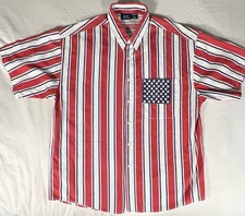 Vintage Bon Homme Made in USA Patriotic American Flag Striped Button Up Shirt