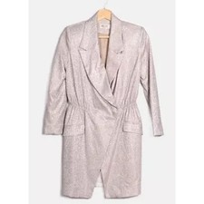 House of CB Shimmer Blazer Wrap Dress Women S Silver Glam Sparkle Cocktail Party
