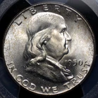 1950 FRANKLIN HALF DOLLAR PCGS MS 65 FULL BELL LINES SILVERY LUSTER IS SEEMINGLY