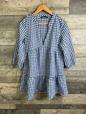 Zara Smock Dress Size Small Blue Checked Gingham Summer Tiered Bloggers Fave *