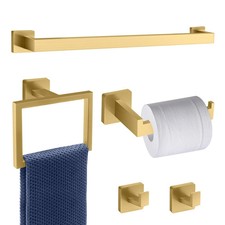 5-Pieces Matte Gold Bathroom Hardware Accessories Set 24 Inch Towel Bar Towe