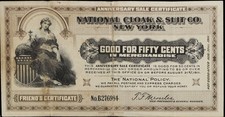 NY 50&cent; NEW YORK CITY National Cloak & Suit Co Aug 31, 1911 merchant certificate