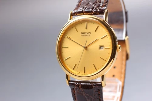[Near MINT] Vintage Seiko Quartz 7N22-8A00 Gold Dial Men's Watch From JAPAN