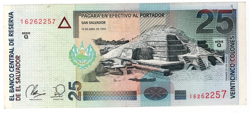 EL SALVADOR P-155 25 Colones 1999 Nice Grade
