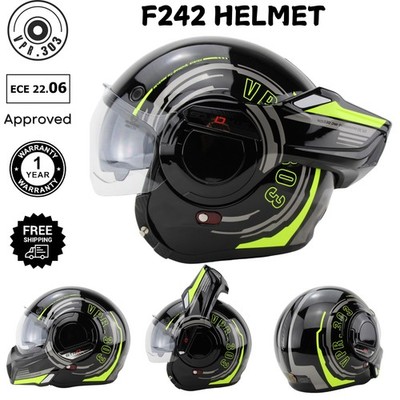 Modularer Motorrad Klapphelm 180° Flip-Up Touring Helm mit F242 Revo Fluo ECE