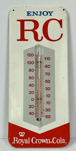 Vintage RC ROYAL CROWN COLA Thermometer Tin Soda Sign Works ST2 Original Sign