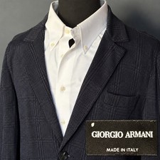 Giorgio Armani Black Label Knit Blazer US 40 Unstructured Glen Plaid Blue