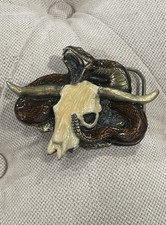 Bull Skull Rattlesnake Western Cowboy Belt Buckle