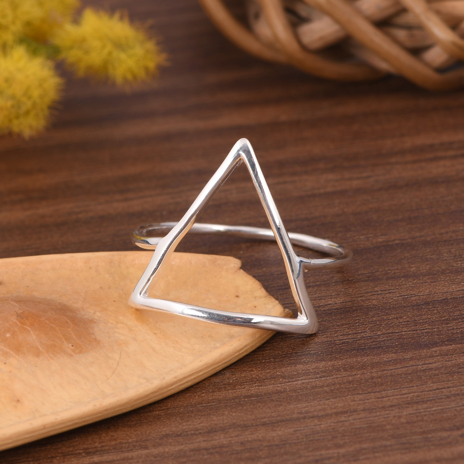 925 Sterling Silver Triangle Ring Geometric Minimalist Dainty Band Gift For Mom