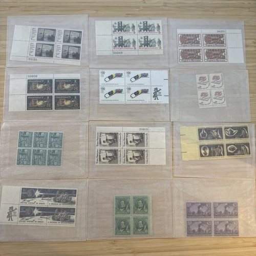 US Stamp Plate Block Lot 12 Blocks MNH MH Mint Collection Glassines Vintage