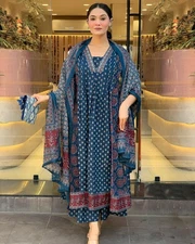 Gosriki Women'S Rayon Viscose Anarkali Printed Kurta With Palazzo & Dupatta (...