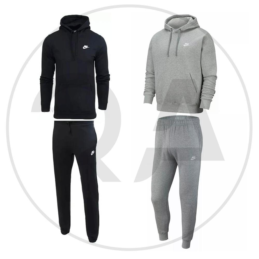 NIKE Club Pullover Fleece Hood & Joggers Tracksuit Grey NIKE Club Pullover Fleece Hood & Joggers Tracksuit Grey