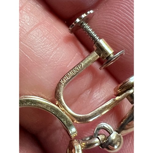 Vintage Krementz Dangle Drop Gold Hoop clip-on earrings - Picture 7 of 7