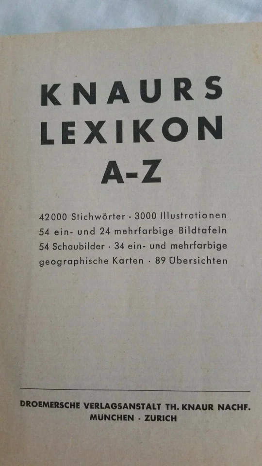 German "Knaurs Lexikon A - Z" Droemersche Verlagsanstalt Th. Knaur Nachf. 1957 - Image 4 of 4