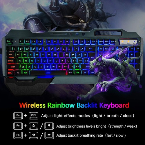 AU K680 Rainbow Blacklit Gaming Keyboard and Mouse Set Wireless & FREE Mousepad - Picture 3 of 19