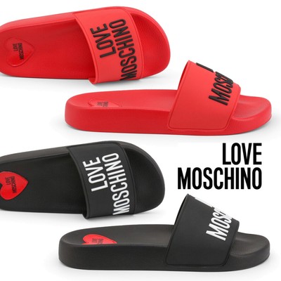 Womens Summer Flip Flops LOVE MOSCHINO Summer Slides Flats Beach Pool Sandals | eBay