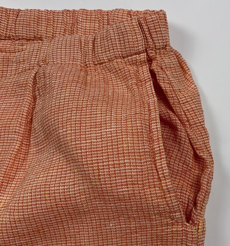 Flax Linen Cropped Pants Wide Leg Micro Plaid Elastic Waist Pockets Womens Large - Picture 11 of 15