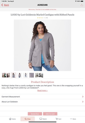 LOGO by Lori Goldstein Marled Knit Cardigan W/ Ribbed Panels, Evergreen, Small - Picture 5 of 8