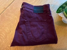 AG ADRIANO GOLDSCHMIED PROTEGE BURGUNDY STRAIGHT FIT SATEEN JEANS 32 X 34  NICE!