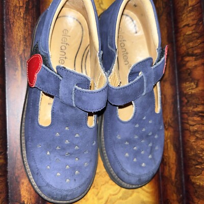 Elephanten Girls Leather Dress MaryJane Dark Navy Blue Shoes 28 Wide Hook N Loop