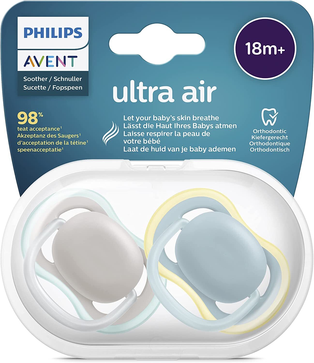Philips Avent Ciuccio Ultra Air 18 mesi+ con Custodia da trasporto/sterilizzazio