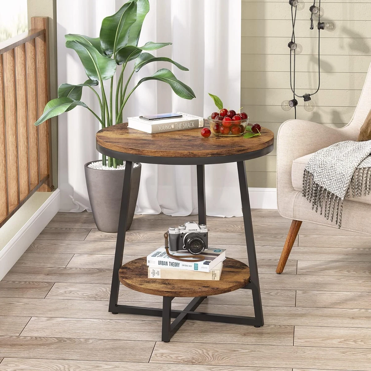 Tribesigns End Table 2 Tier Round Side Table with Storage Shelf