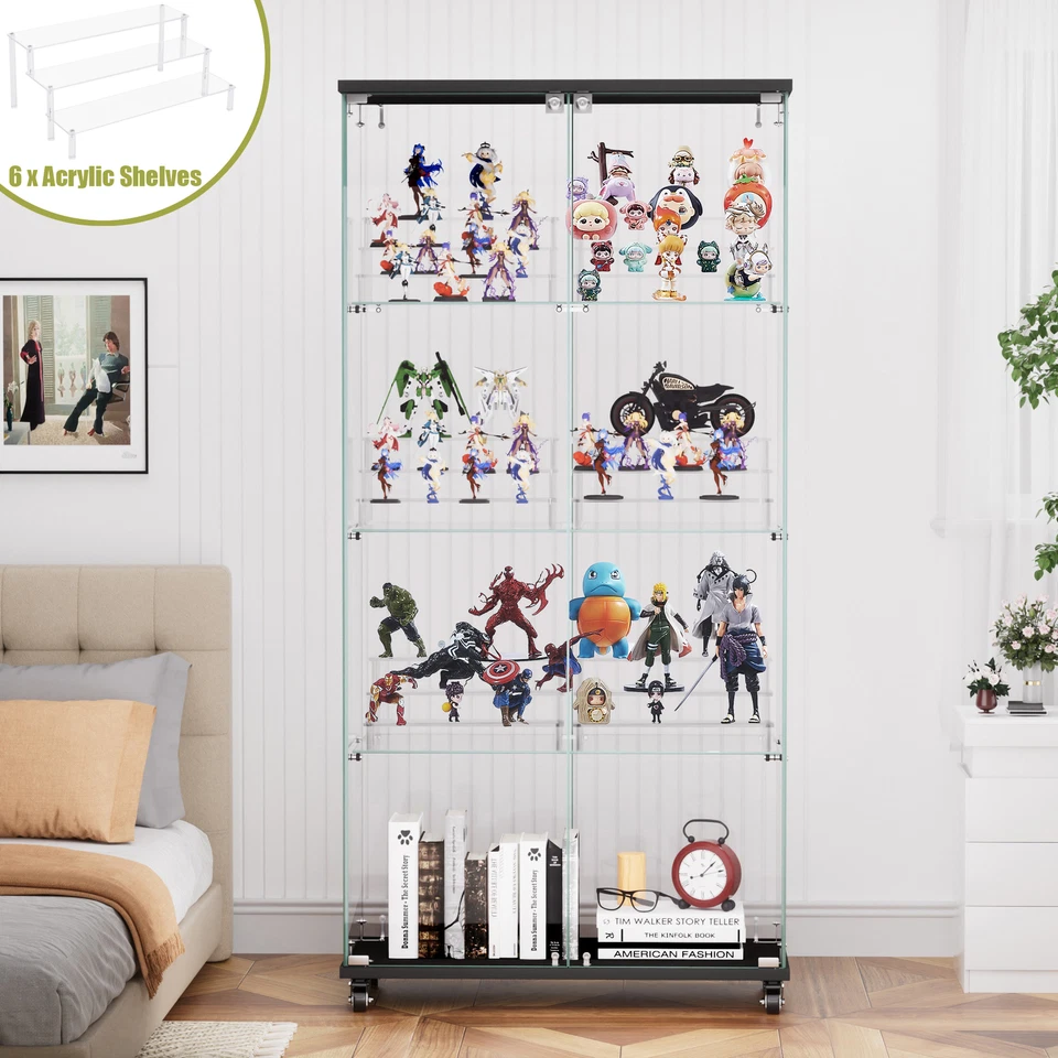 Vitrina de vidrio de 4 estantes 2 puertas gabinete de curiosidades estuche de trofeos de pie Foto 2 de 4