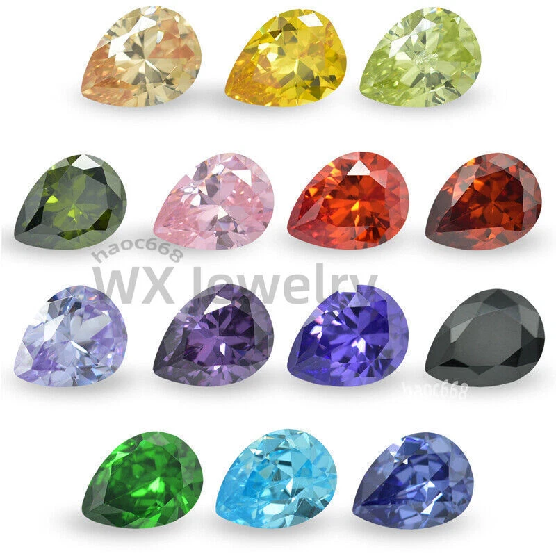 Piedra de circonita cúbica suelta corte pera multicolor blanco amarillo rojo 3x5mm-13x18mm Foto 3 de 3