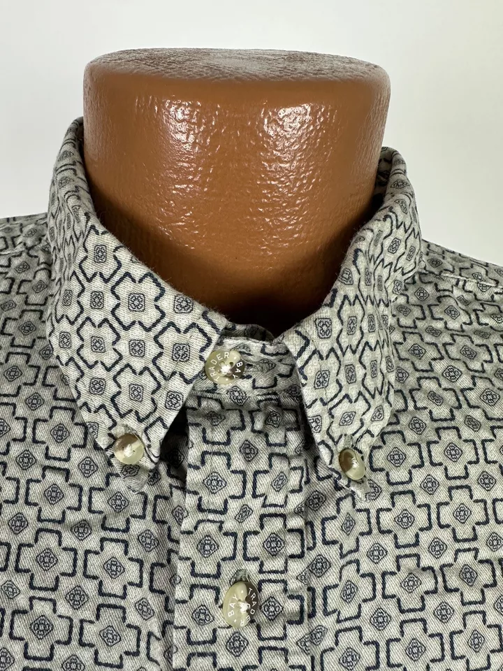 VTG 80s 90s Geometric Print Shirt Men L Slim Long Sleeve Button Down Trader Bay - Image 4 of 4