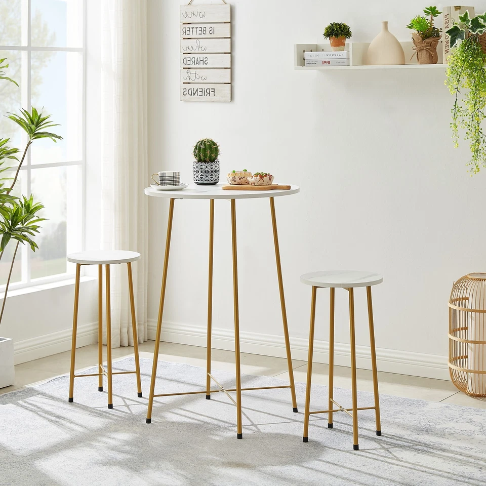 3 Piece Pub Table Set 2 Stools Breakfast Outdoor Round Bar Dining Table Set - Image 4 of 4