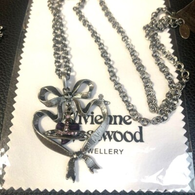Vivienne Westwood Ribbon Heart Orb Necklace Gunmetal Black with