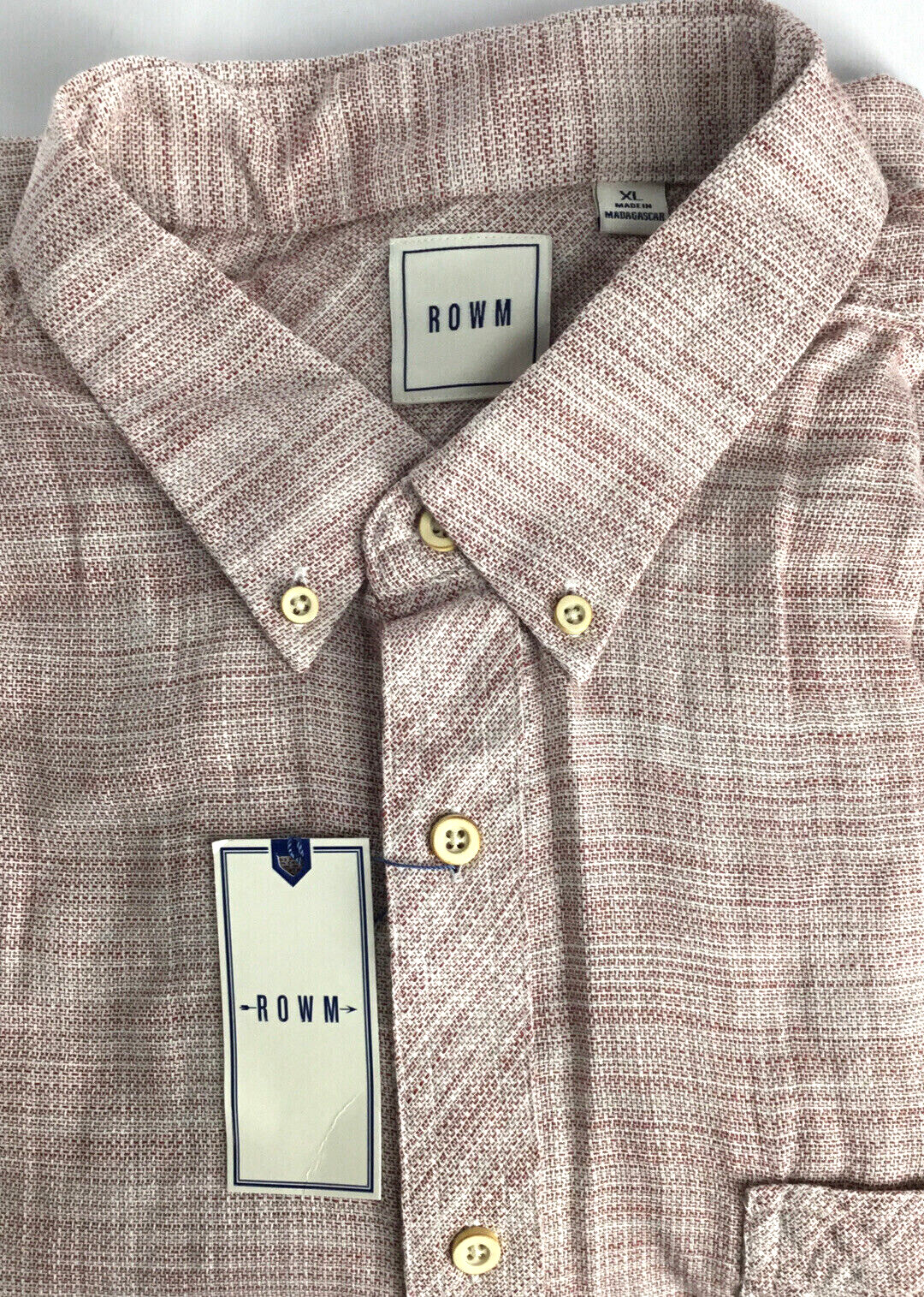 ROWM Mens Short Sleeve Herringbone Shirt Cotton DK Cherry XL