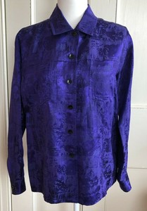 Chicos-Blouse-Womens-Size-1-Purple-Linen-Silk-Top-Sz-M-8-Medium-Button-Front