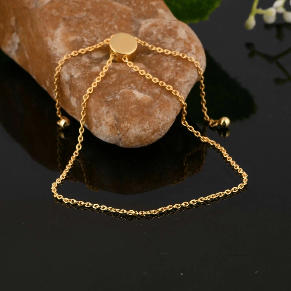 Brazalete de cadena chapado en oro de plata de ley 925 sin piedras preciosas brazalete liso Foto 2 de 4