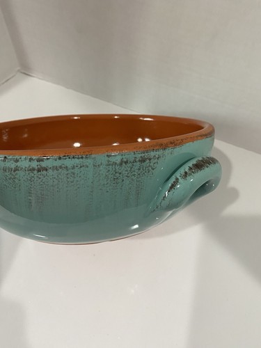 De Silva Pottery Terracotta Pottery Glazed Serving Bowl Italy Turquoise 9.5” Dia - Picture 3 of 6